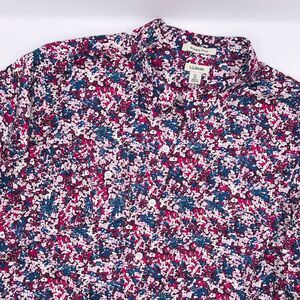 LL Bean Wrinkle Resist Button Up Floral Shirt Long Sleeve Blouse Womens Size XL